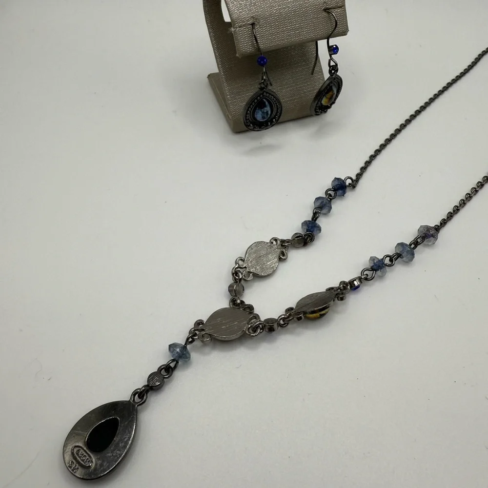 Vintage Avon Blue Teardrop Necklace & Earrings Set – Statement Jewelry